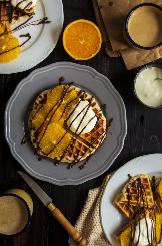 waffles with chocolate, orange and crème freîche