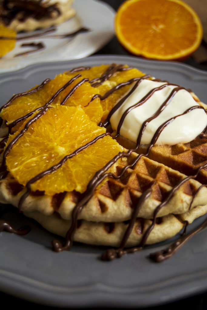 waffles with chocolate, orange and crème freîche