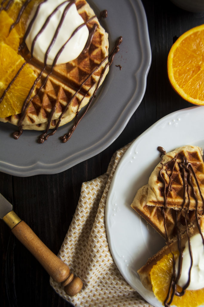 waffles with chocolate, orange and crème freîche