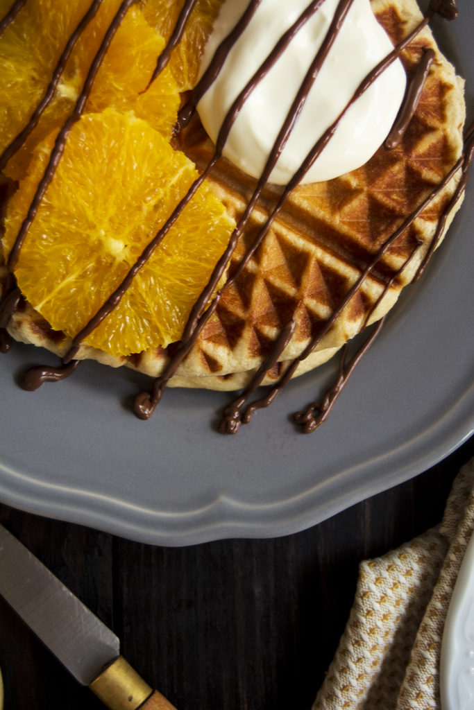 waffles with chocolate, orange and crème freîche